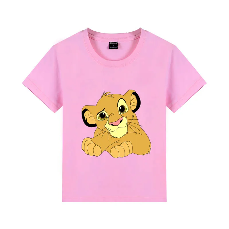 pink Новое поступление, хлопковая короткая футболка с принтом льва, Симбы, на возраст 4, 6, 8, 10, 12 лет летние топы с рисунками для маленьких мальчиков и девочек, детская повседневная одежда - Цвет: pink