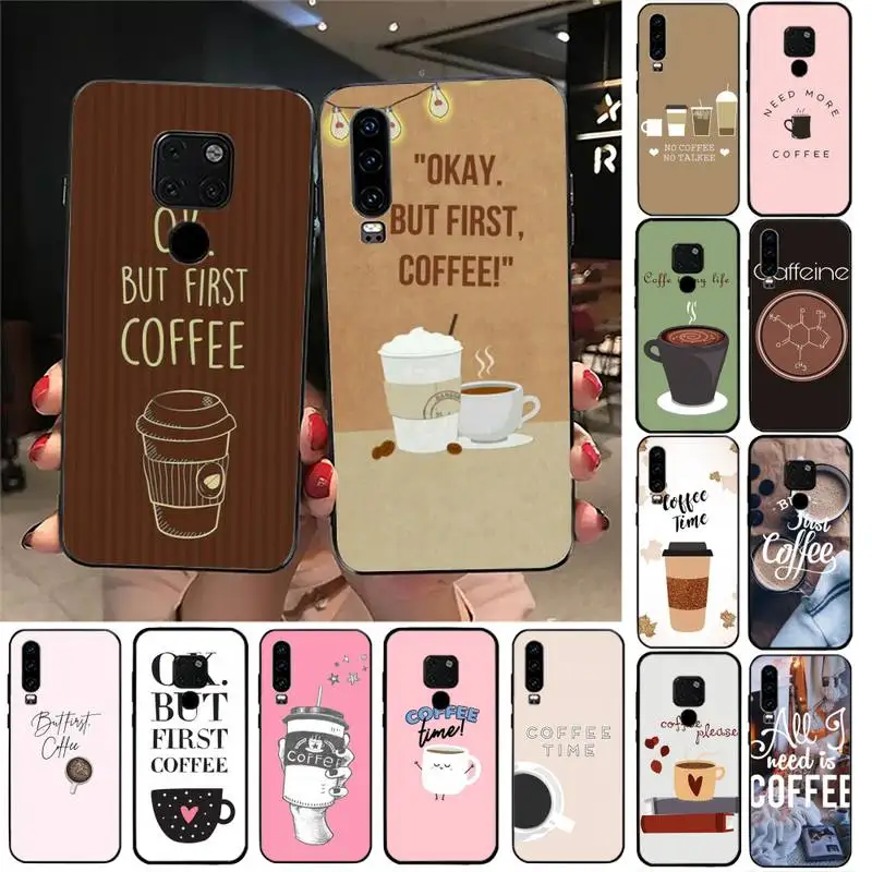 Чехол книжка Ok But First Coffee для телефона Huawei Honor 7A 8X 9 10 20 lite 10i 20i 7C 8C 5A 8A Play 9X pro Mate