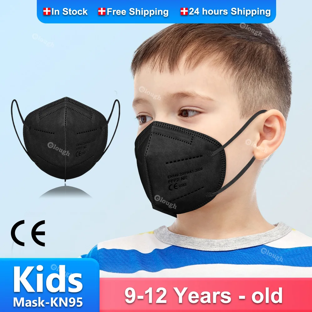 

Kids Black KN95 Maske Child FFP2 Mascarillas FPP2 niños Masque Enfant Protective Face Mouth Masks Fit 9-12 Years Old Boys Girls