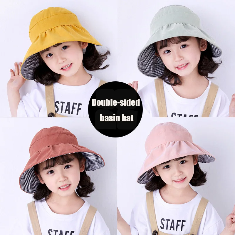 

QJHH 2021 Children's Sun Hat Summer Outdoor Double-Sided Empty Top Hat Baby Sun Basin Hat Girl Anti-Ultraviolet Fisherman Hat
