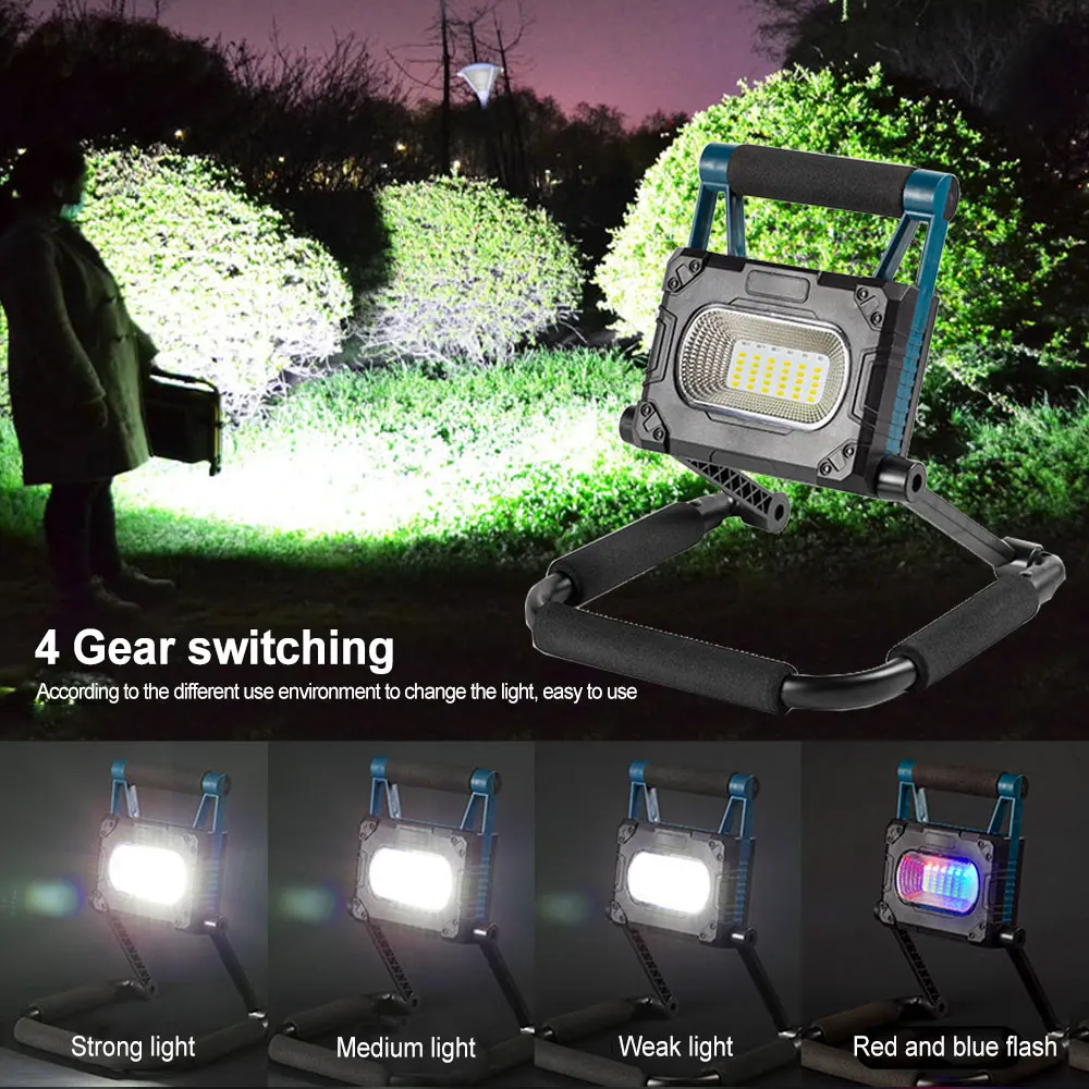 구매 30W LED 태양 작업 램프 휴대용 방수 스포트 라이트 야외 접이식 서치 USB 충전식 손전등 캠핑 라이트