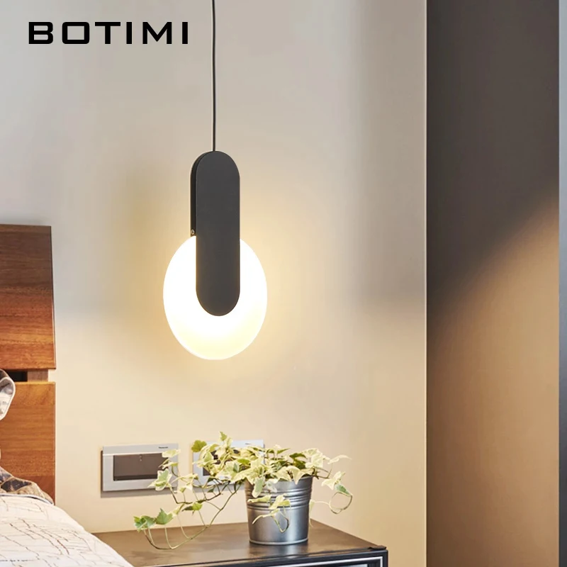 

BOTIMI New Arrival Modern 220V LED Pendant Lights Supension Bedroom Bedside Hotel Lamp Metal with Round Acrylic Dining Lighting