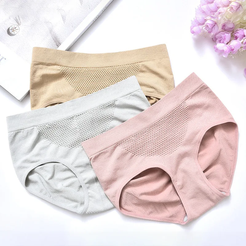 

Honeycomb Warm For Women's Underwear Seamless Large Size Ladies Briefs Korean Style Comfortable Retro Solid Color Casual Panties