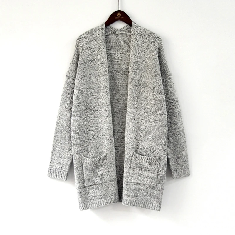 Phi Star European stand autumn winter sweater cardigan coat female long section sleeve large pocket women |