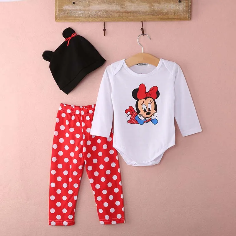 2019 Newborn Baby Kids Romper Micky Mouse Minnie Cartoon Outfits Girl Clothes Boy 3-Piece Tops+Pants+Hats 0-24 Months | Детская одежда