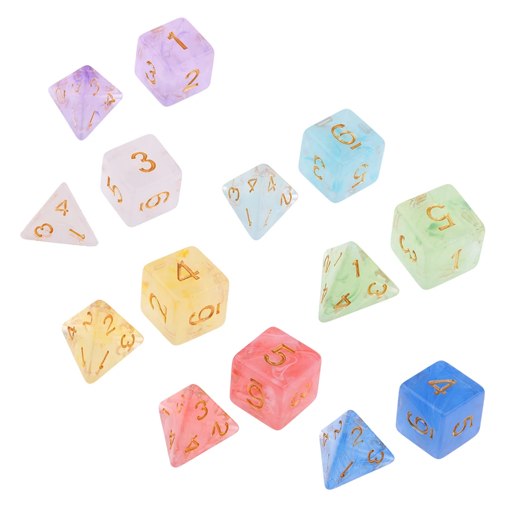 Набор из 7 драгоценных акриловых многогранных игральных костей для подземелий и