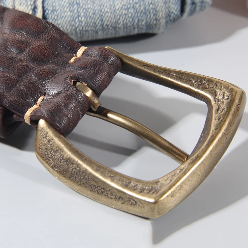 

FAJARINA Unique Design Men's Retro Personality Men Thickening 1st Layer Cowhide Jeans Belt Leather Solid Copper Pin N17FJ1011