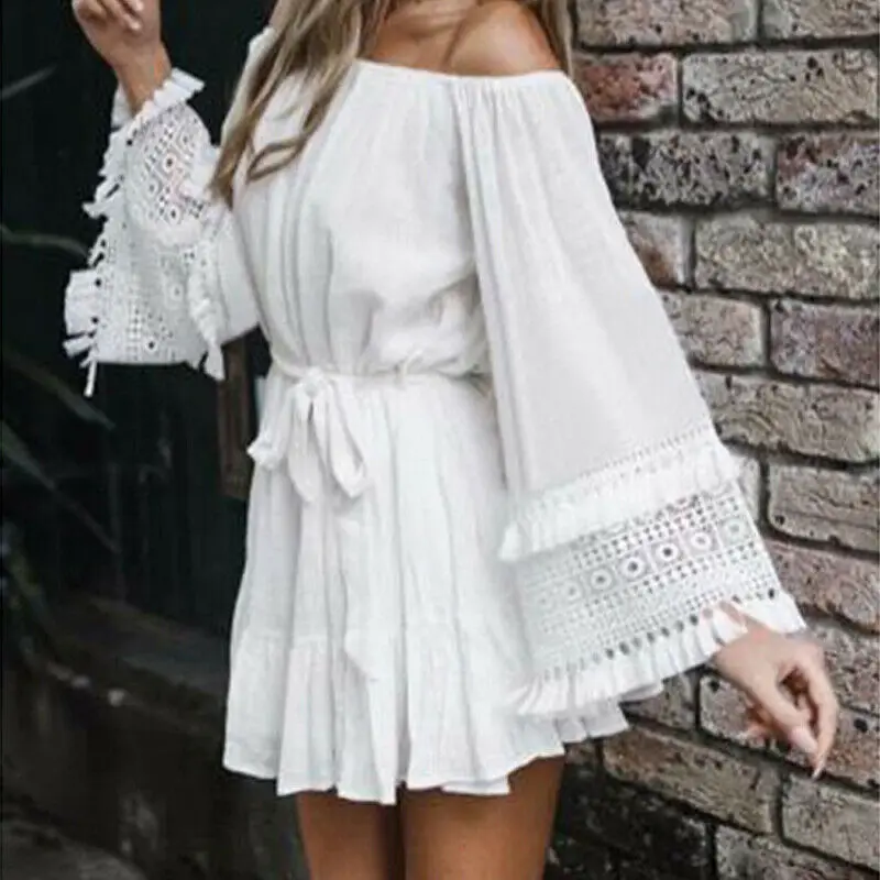 Летнее открытое женское платье Boho белое мини женские вечерние платья с открытыми