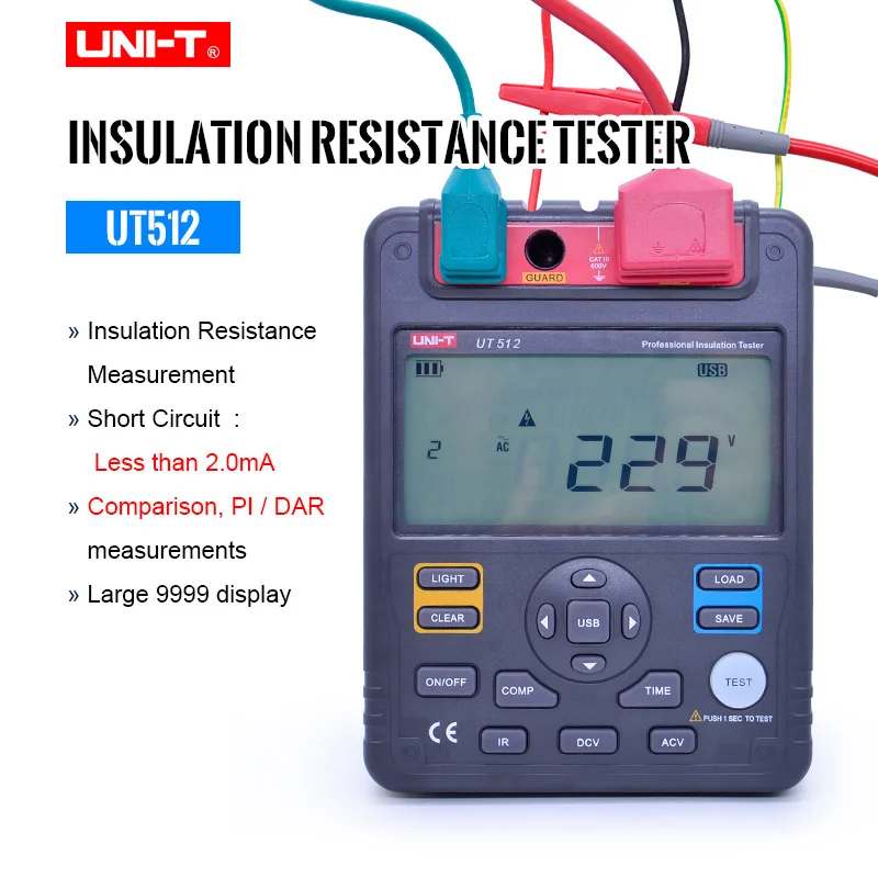 

UNI-T тестер сопротивления изоляции, цифровой мегомметр UT512 500-2500 В, Мегаомметр заземления, Омметр, Вольтметр постоянного и переменного тока