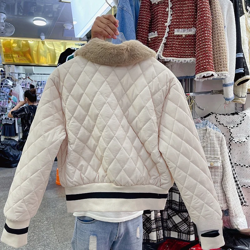 

Short Parka Women 2021 Autumn Winter New Cotton Coat All-Matching Soft Faux Fur Collar Padded Motorcycle Jackets