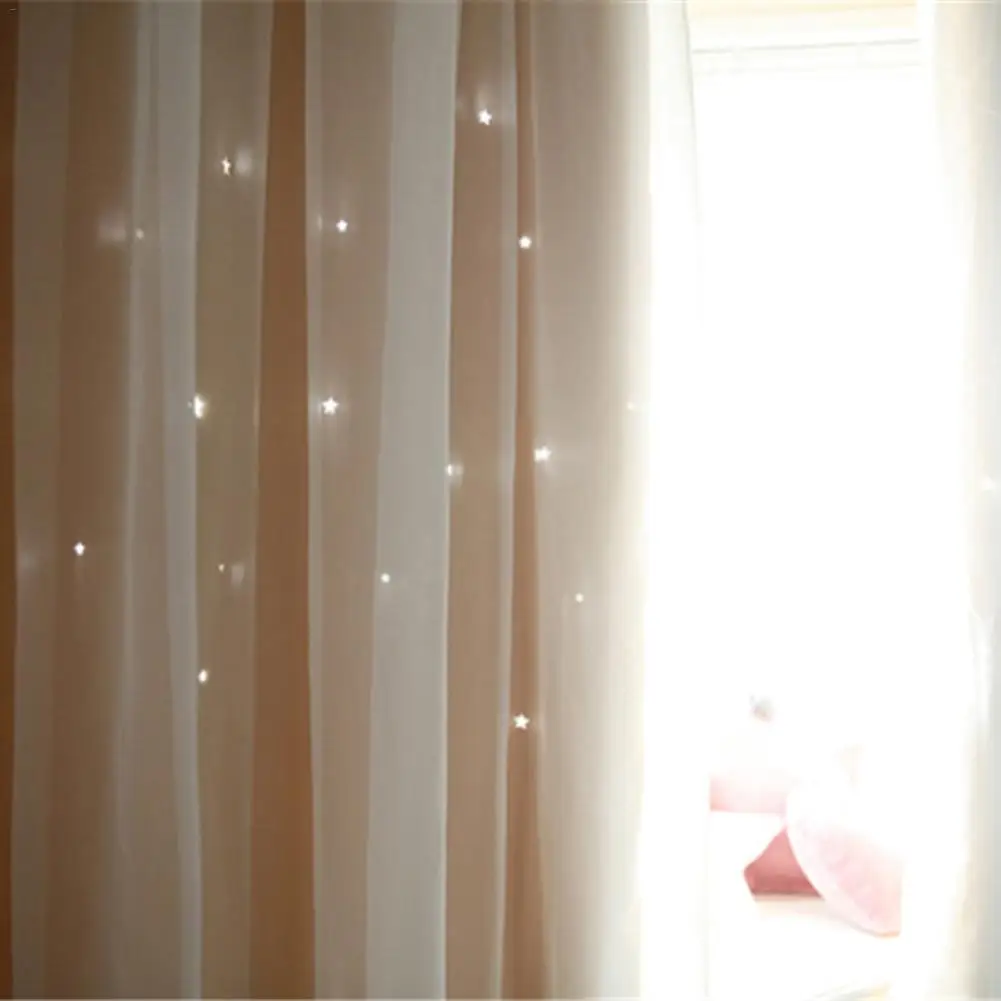 

Double-Layer Gauze Stars Curtains Hollowed Out Shading Starry Finished Products Simple Modern Bedroom Nordic Style Romantic