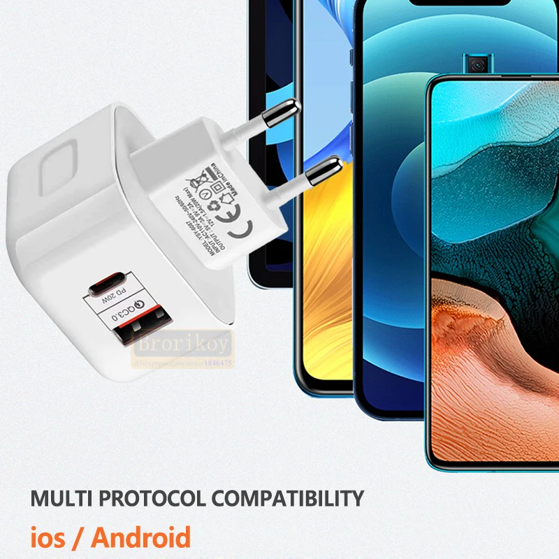 eu us uk plug 20w fast charging mobile phone charger quick charge qc 3 0 with pd adapter wall usb charger for iphone 12 samsung free global shipping