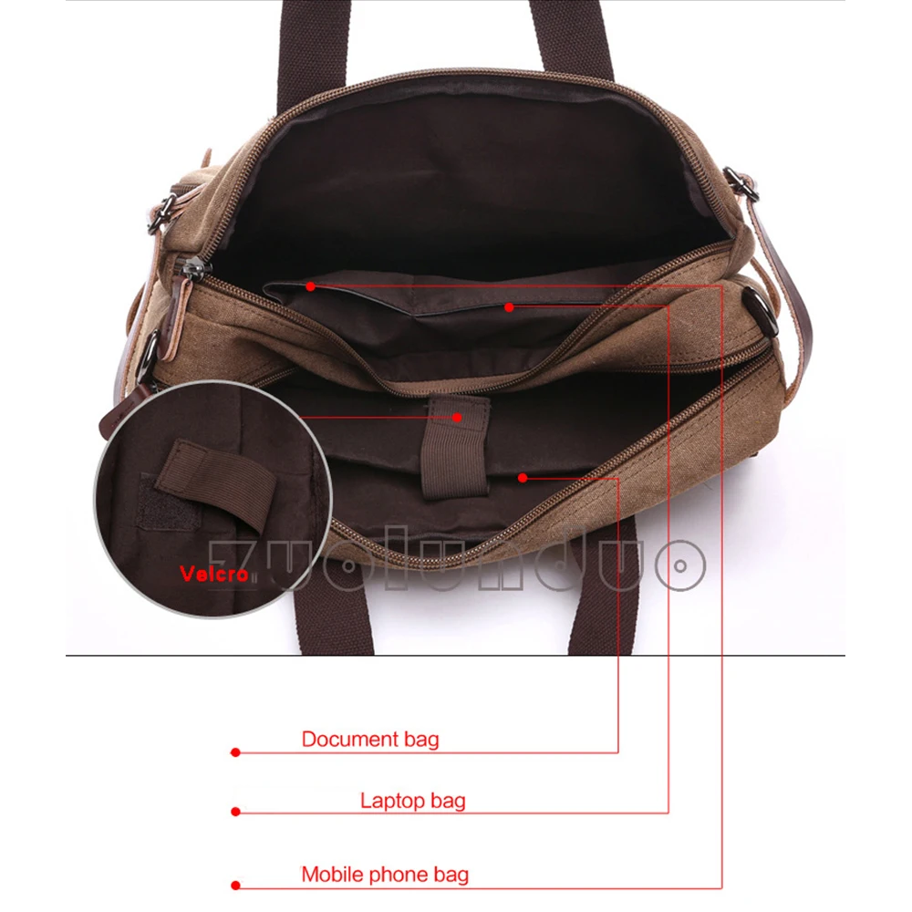Холщовый Рюкзак для ноутбука 3 в 1 мессенджеры мужской портфель на ремне уличные