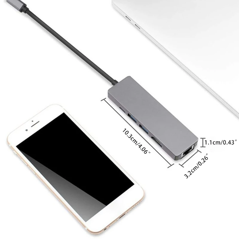 

Powered USB Hub USB3.0 High-speed Transmission 5-port Hub Splitter Multi-port Adapter with 4K HDMI-compatible Desktop
