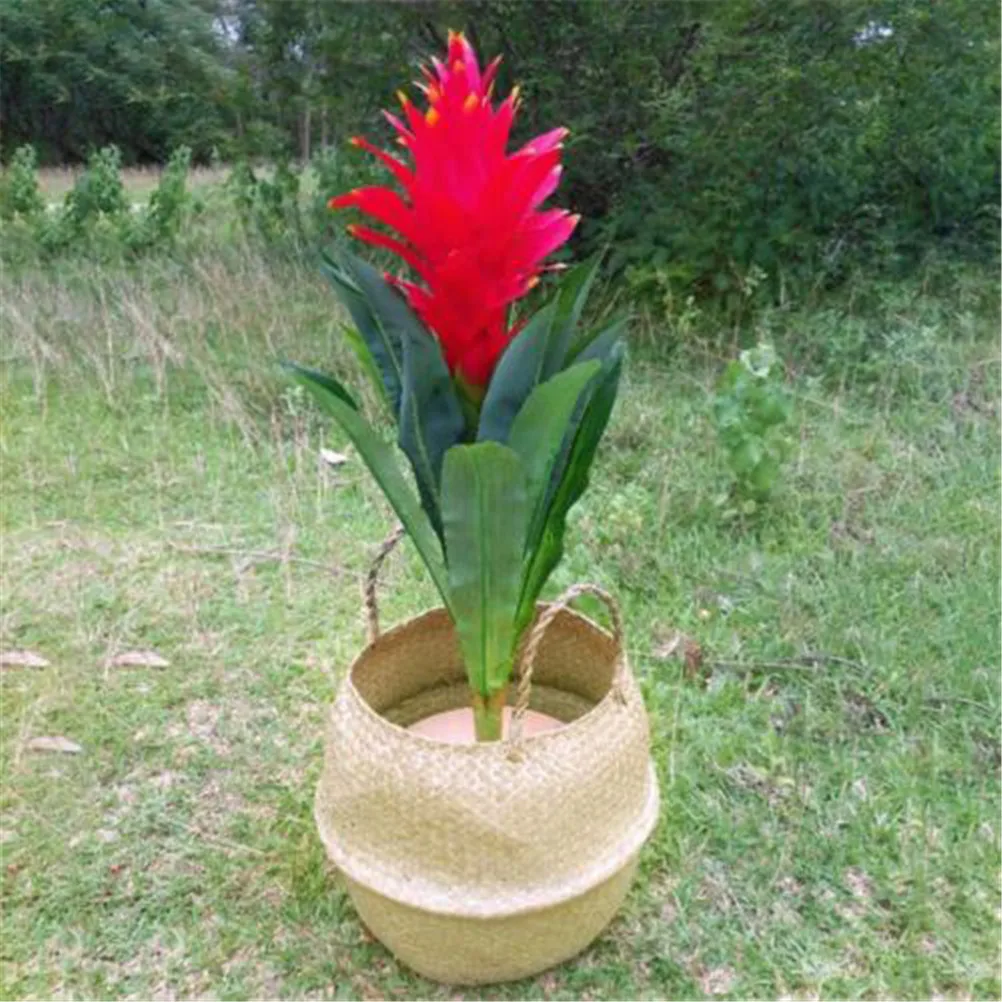 1PCS Planter Handmade Basket Storage Foldable Laundry Straw Patchwork Wicker Rattan Belly Garden Flower Pot Vase | Дом и сад