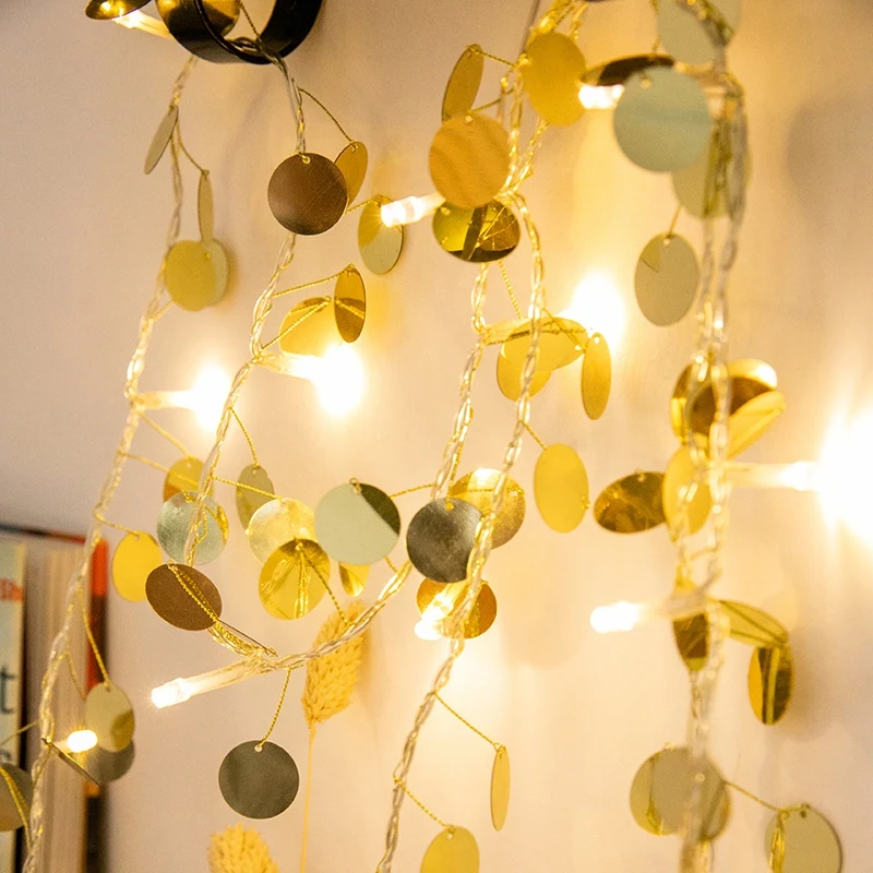 Светодиодная гирлянда с золотыми блестками праздничное украшение для свадьбы