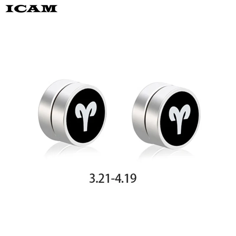Серьги клипсы ICAM в стиле панк круглые магнитные заглушки из нержавеющей стали