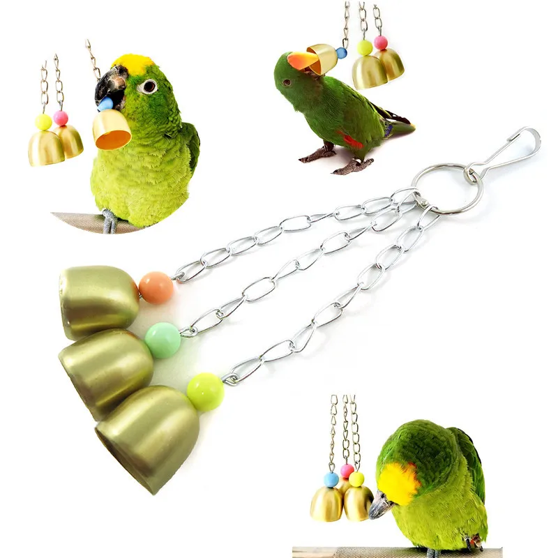 

3pcs Bells Parrot Birds Swing Cage Toy Copper Metal Pet Supplies Grinding Hang Style Parakeet Birdhouse Toy