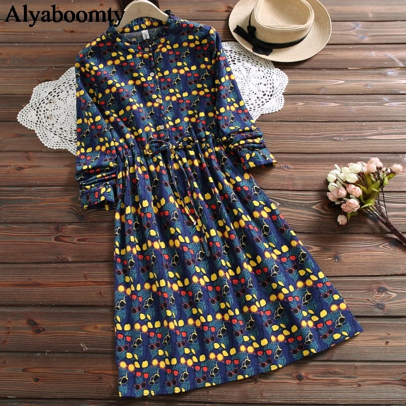 Женское платье в горошек с воротником стойкой элегантное хлопковое милое