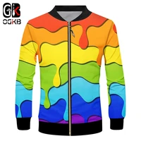 ogkb 3d color stripes mens zipper jacket element casual abstract colorful coat print fun 3d print streetwear oversized