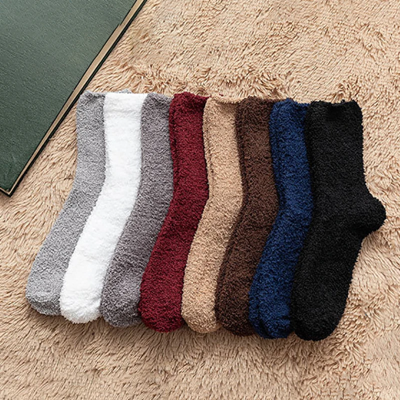 

Keep Warm Men Socks Pure Color Soft Fluffy Bed Socks Thickening for Winter Home Floor Slipper Coral Velvet 1Pair Sock