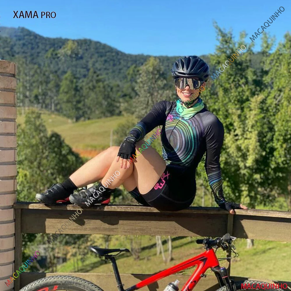

Женский велосипедный комбинезон XAMA PRO, женская одежда для велоспорта, гелевые брюки для триатлона с длинными рукавами