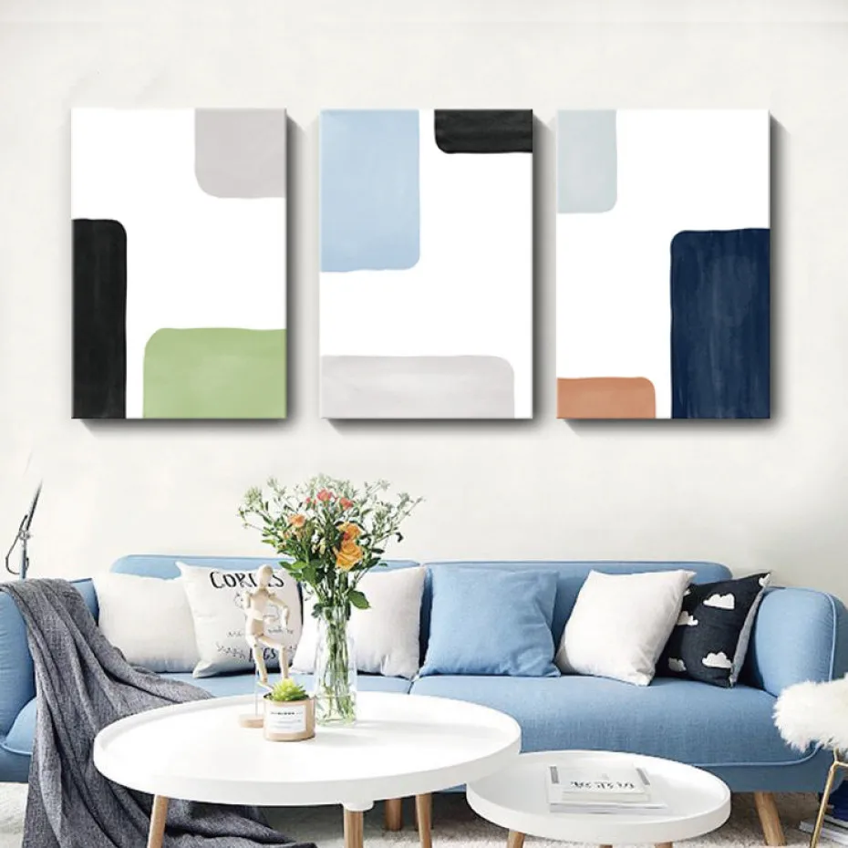 Абстрактные красочные прямоугольные каракули стены искусства холст живопись