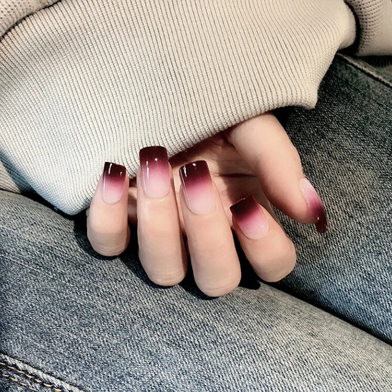 24 шт./компл. супер хорошее акриловые накладные ногти Цвет черный красный градиент