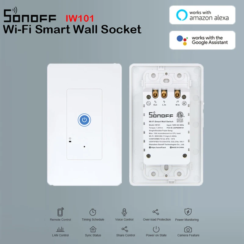 Sonoff IW101 US Wi Fi Smart Power Monitoring настенная розетка и переключатель энергосберегающая