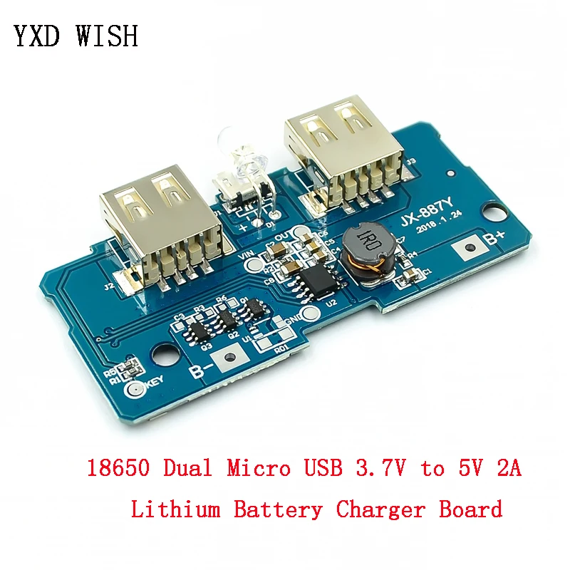 18650 Двойной Micro USB 3 7 V до 5V 2A Boost мобильный Power Bank литиевая батарея зарядное