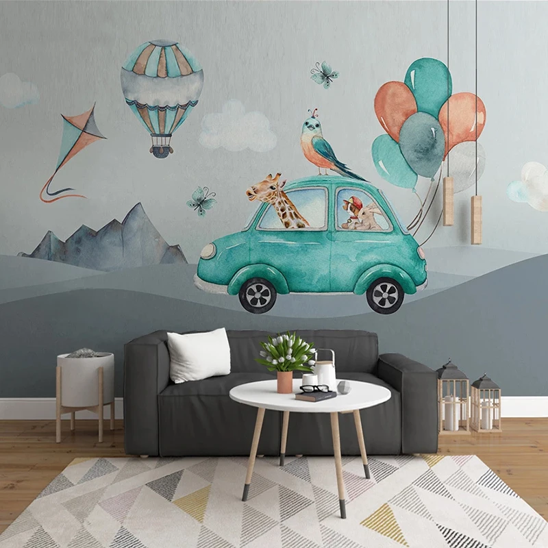Настенные 3D обои на заказ Мультяшные воздушные шары ручная роспись автомобиль