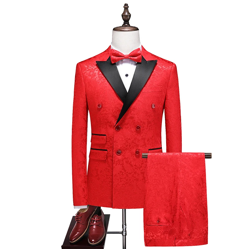 Красный свадебный мужской костюм из 2 предметов вечерние двубортные костюмы