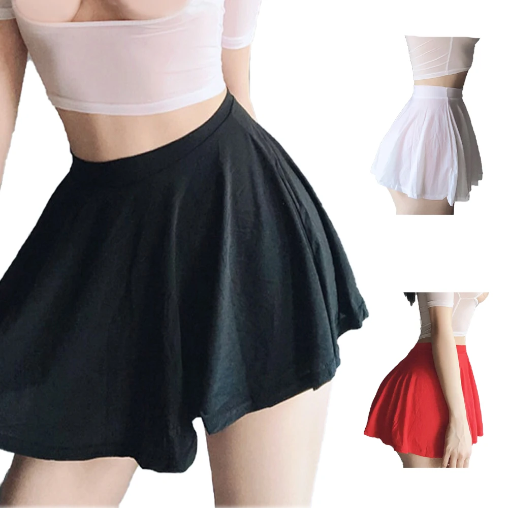 Transparent sexy skirt Solid color Ice silk Lotus leaf pendulum Nightclub Party mini skirts womens korean