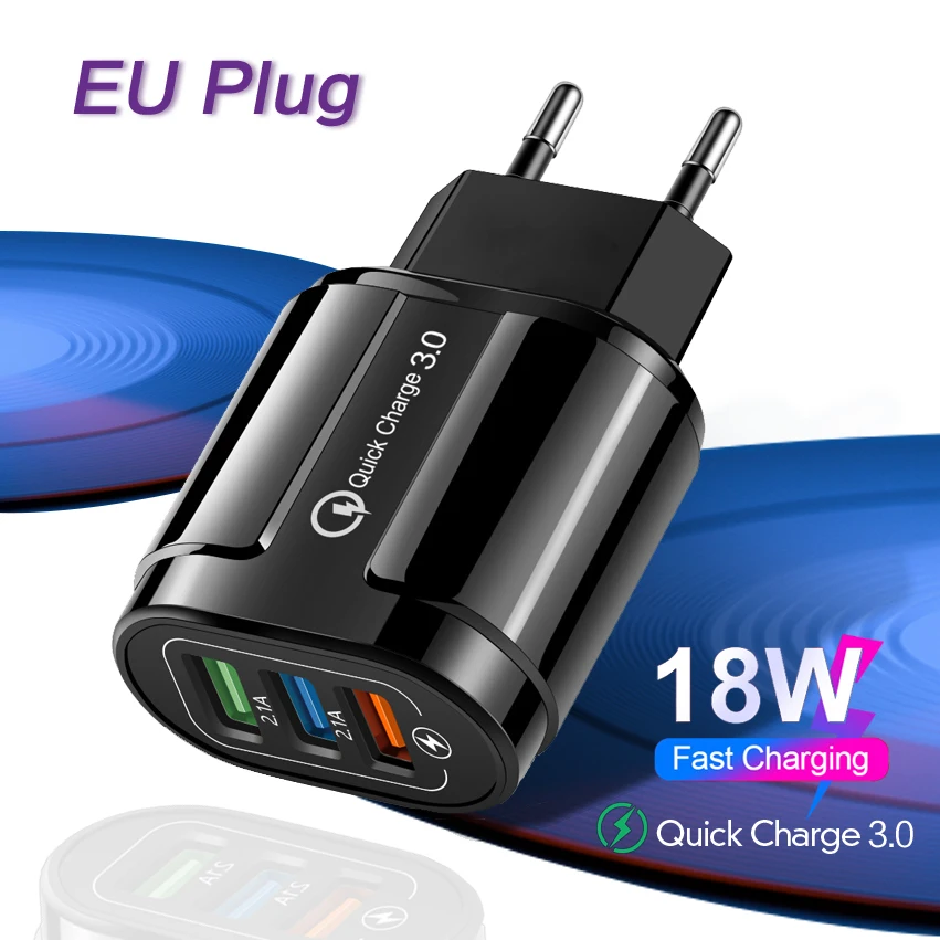 

For USB Charger EU Wall Mobile Phone Chargers Adapter For Samsung A50 S10 QC3.0 3A Fast Charging For iPhone Quick Charge 3.0