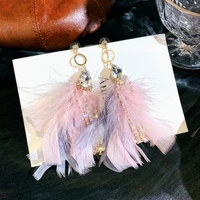 ustar pink feather tassel dangle earrings for women white crystal drop earring statement for female bohemia jewelry gifts