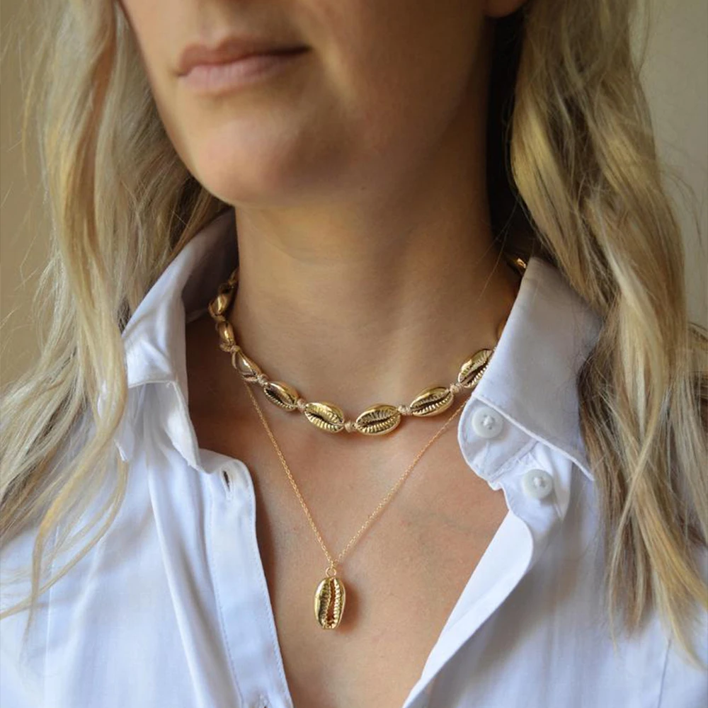 Модное богемное пляжное ожерелье из ракушек и сплава Женская модная