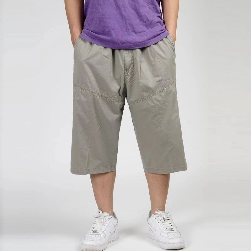 

Military Style Summer Men Baggy Pants Cargo Cotton Calf-Length 3/4 Pants Casual Loose Trouser Male Big Plus Size 4XL 5XL 6XL