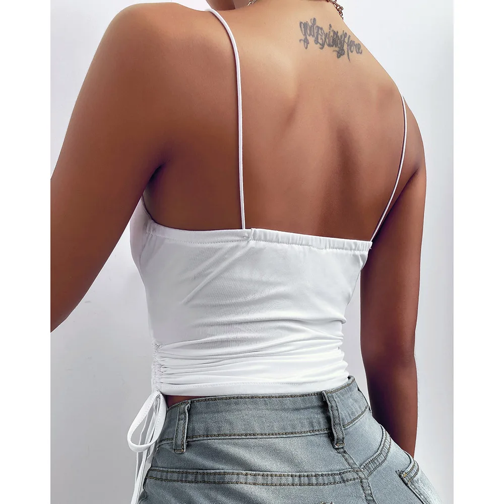 

Tank Top White Halter Sexy Backless Tank Tops For Women Streetwear 2021 Sleeveless Ribbed Knit Vest Top Cropped Feminino