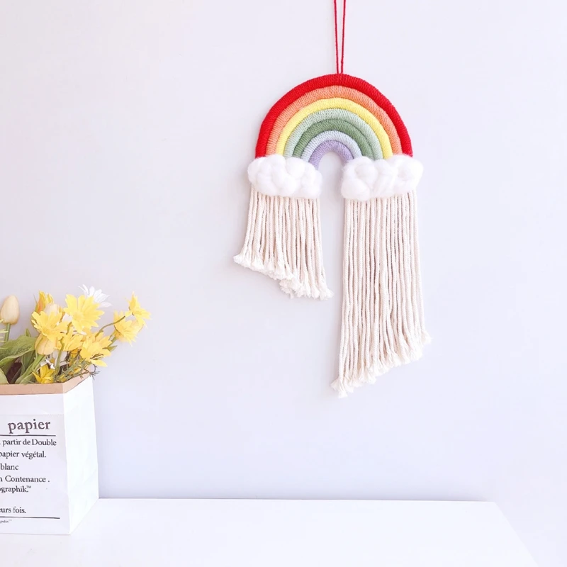 

Nordic Wall Hanging Hand Woven Cloud Rainbow Raindrop Tassel Decoration Cotton Rope Ornament for Children Kid Girls Room