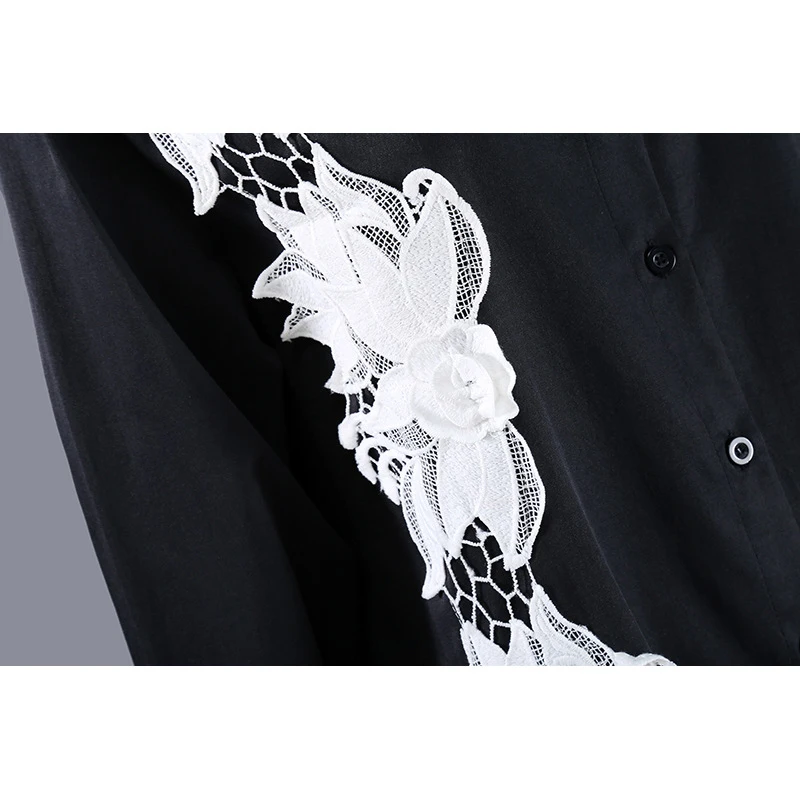 

[EAM] Women White Lace Flower Big Size Blouse New Lapel Short Sleeve Loose Fit Shirt Fashion Tide Spring Summer 2021 1DD5940