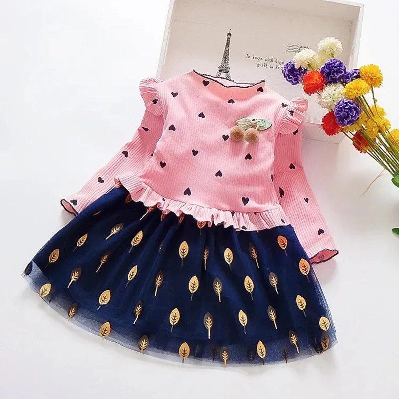 

Spring Autumn Girls Dresses New Children's Dresses Little Girls Baby Floral Dresses Mesh Splicing Princess Dresses