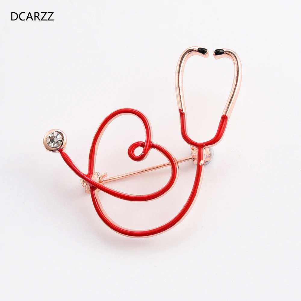 DCARZZ золотые розовые броши булавки Красная эмаль стетоскоп в форме сердца булавка