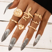 docona 7pcsset new trendy heart moon rings for women animals snake bee carving profile metal ring set jewelry anillos 19638