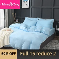 pure color washed cotton bed sheet four piece set four seasons bedspread bed three piece set nordic