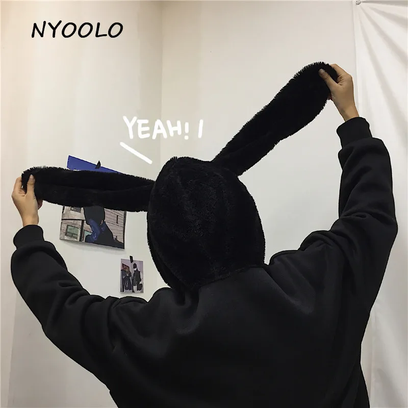 NYOOLO Harajuku стиль Свободные толстовки с заячьими ушками осень зима плюс бархат длинный рукав с капюшоном Пуловеры Толстовка для женщин и мужчин топы