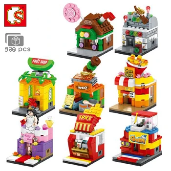 Sembo Mini City Street Coffe шоколадные напитки магазин продуктов питания Ресторан DIY набор блоков Кирпичи строительные игрушки для детей без коробки - Цвет: Set C
