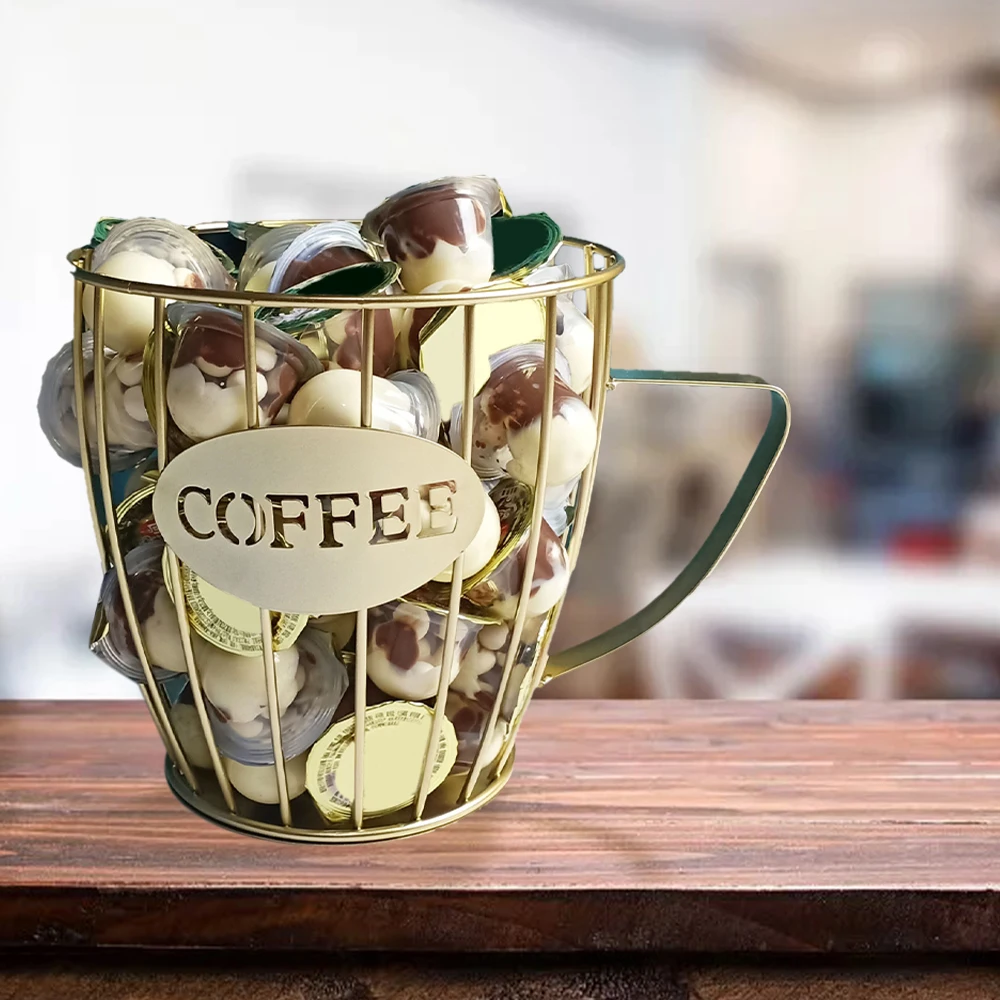 

Coffee Capsule Storage Basket Coffee Cup Basket Vintage Coffee Pod with Iron Base for Home Cafe Fruit Snack Storage