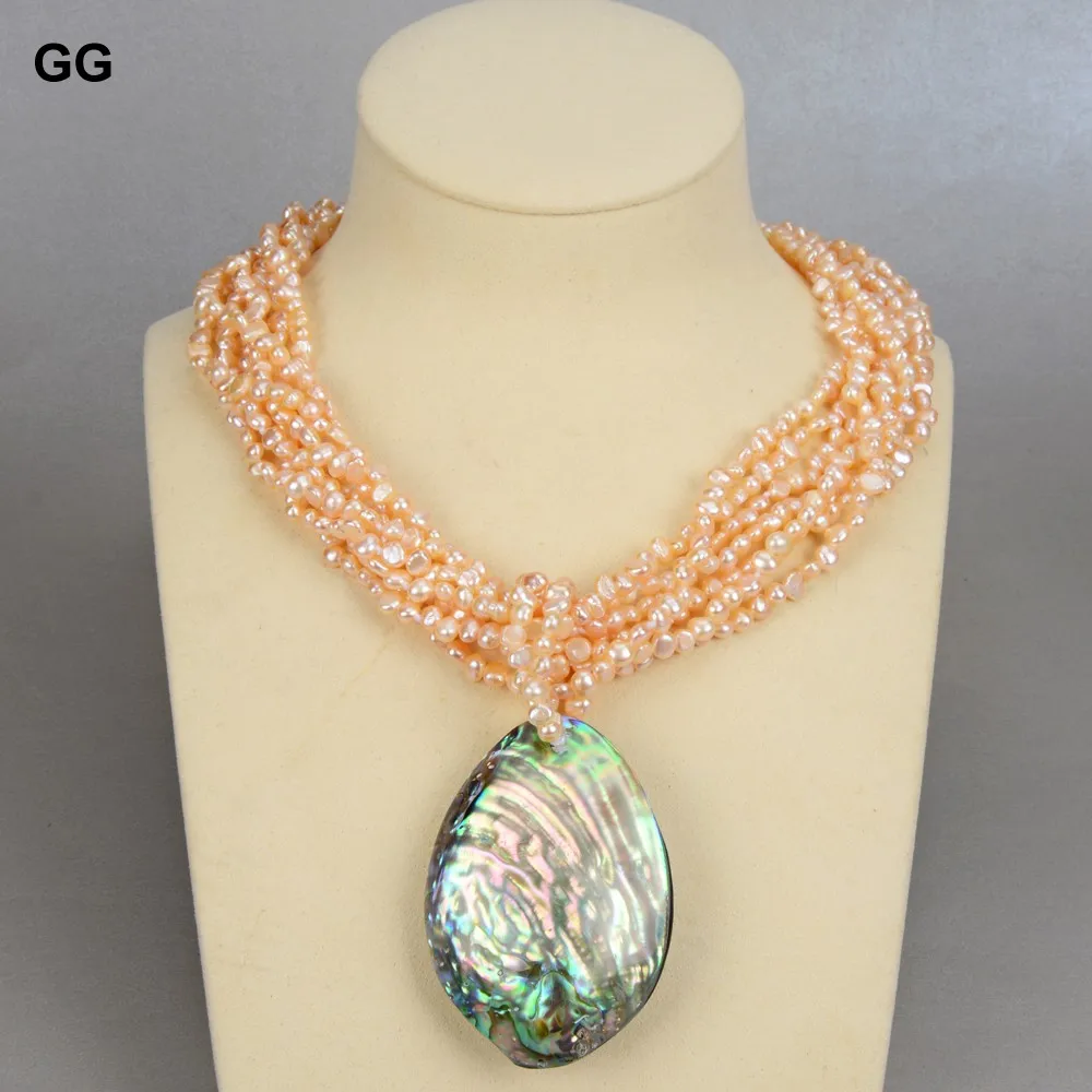 

GG Jewelry Beautiful 7 Rows Natural Pink Pearl Abalone Shell Flower Clasp Necklace Cute Style For Women