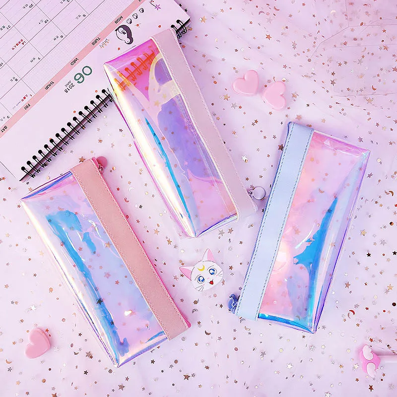 Glitter Pencil Case Creative Laser Transparent PVC Bag School Kawaii Pen For Girls Gift Stationery ChanceryEscolar | Канцтовары для