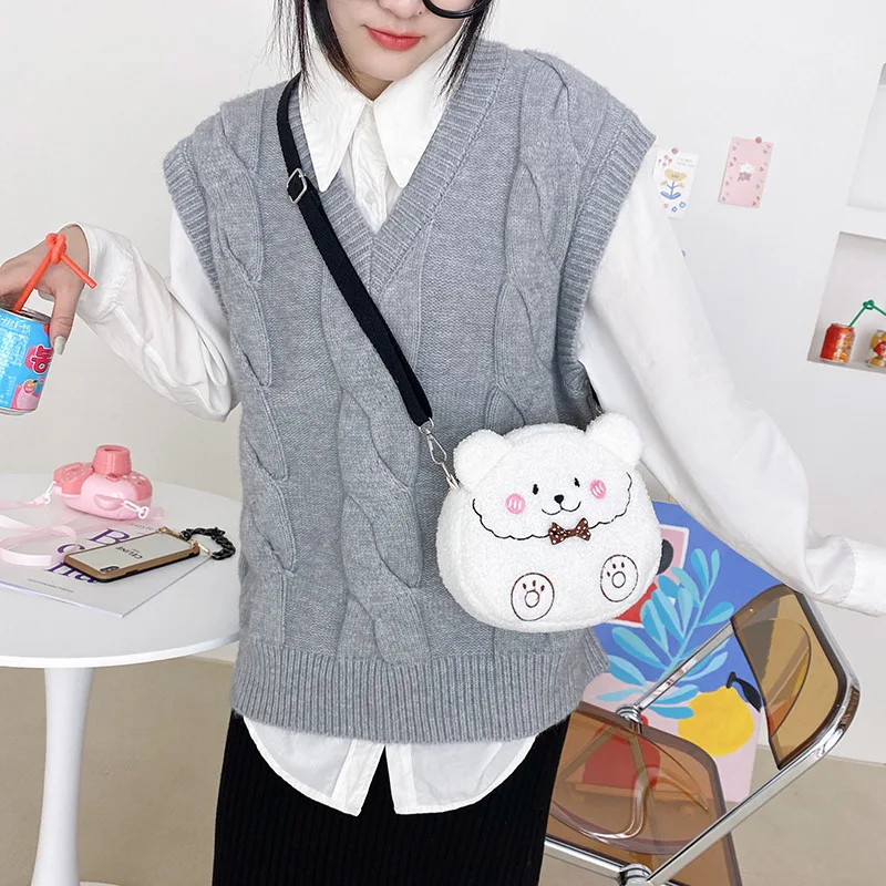 

Korean Women small Plush shoulder bag female Japanese ins cute student lamb hair cartoon shoulder messenger bag